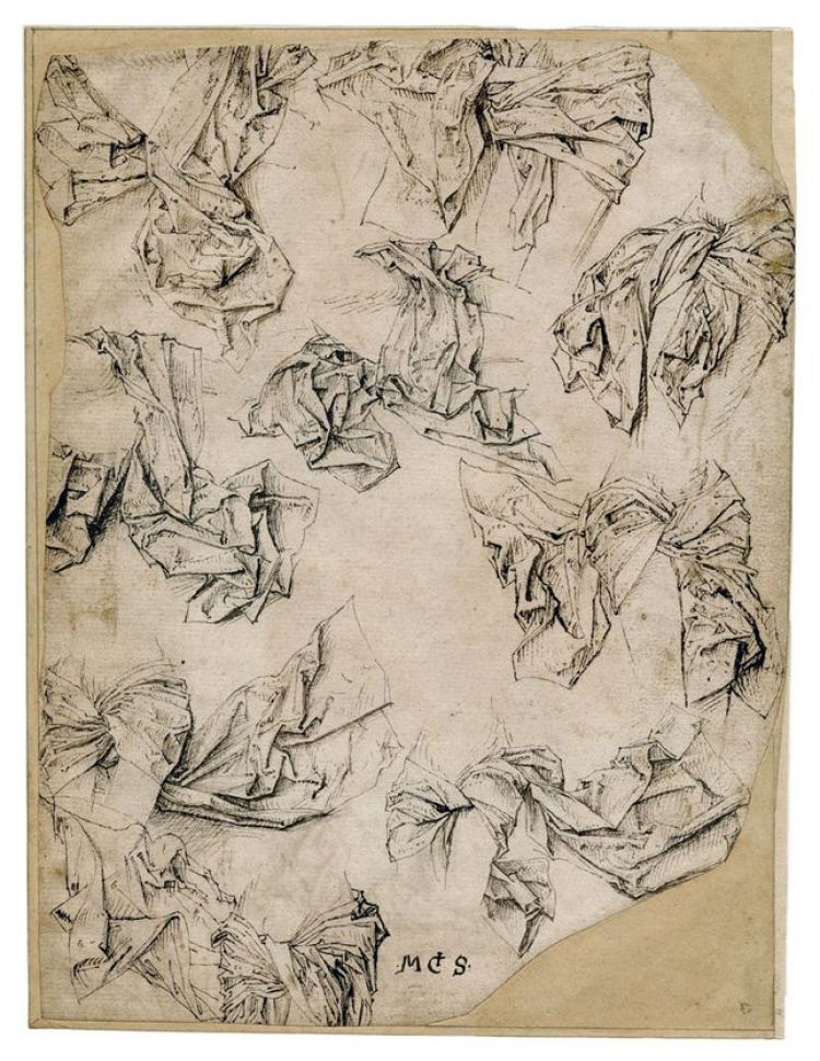 Maître des études de draperie, 9 études de périzoniums, encre, vers 1470. Photo. M. Bertola/Musées de Strasbourg