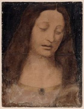 Giovanni Antonio Boltraffio d’après Léonard de Vinci, Le Christ et 5 apôtres en buste, pierre noire, tempera, sur papier, 1er quart du XVIe siècle. Photos. M. Bertola/Musées de Strasbourg