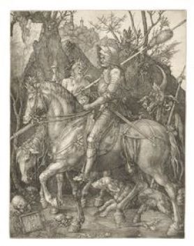 Albrecht Dürer, Le chevalier, la mort et le diable, gravure au burin, 1513. Photo. M. Bertola/Musées de Strasbourg